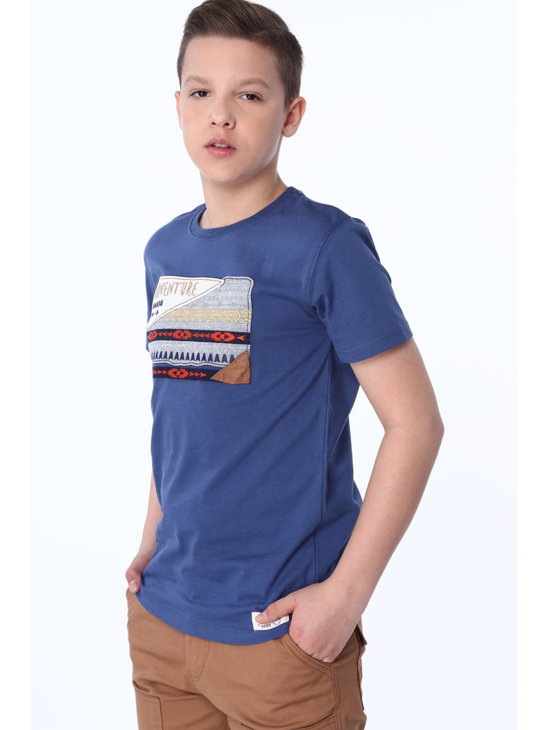 Boy\'s T-shirt with an embroidered application, dark blue NDZ47002 - Online store - Boutique